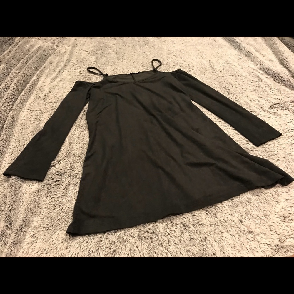 Suede cold-shoulder dress